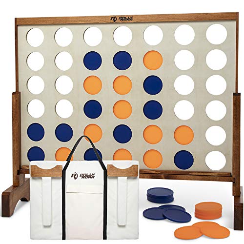 Rally and Roar Giant 4 in A Row, 4 to Score with Carrying Bag - Premium Wooden Four Connect Game Set in 3' Wood Grain - Oversized Family Outdoor Party Games for Backyard, Lawn, Parties, Bar Game
