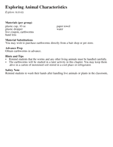 Explore Activity: Exploring Animal Characteristics
