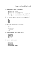 Hogwarts Quiz Printable (Beginner)