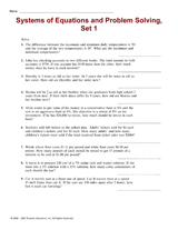 Systems of Equations and Problem Solving, Set 1