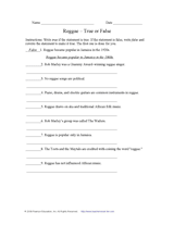 Reggae - True or False