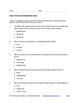 Asian American Entertainers Quiz